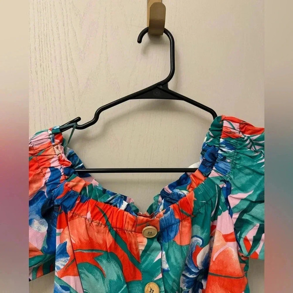 Zara Floral Belted Midi Dress with Buttons and Pockets and Puff Sleeves Size S - Picture 7 of 11